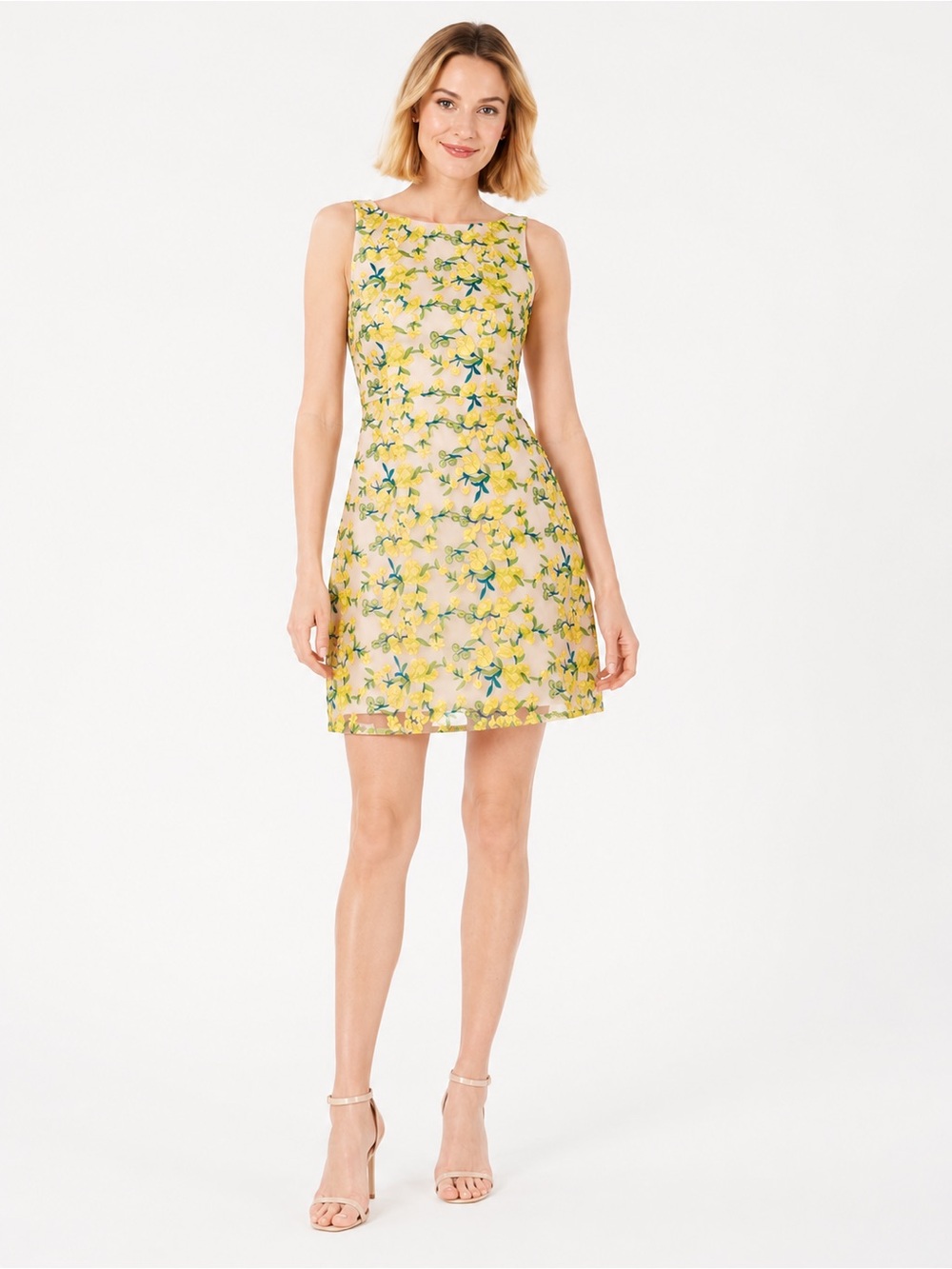Adrianna Papell Womens Yellow Floral Sleeveless